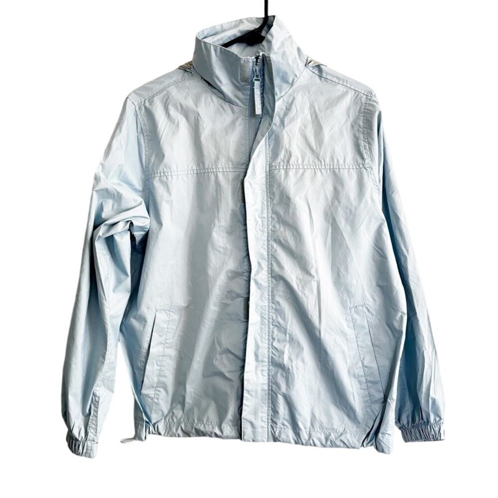 Giordano Waterproof Hooded Rain Jacket Sz XS Blue Elastic Drawstring Packable